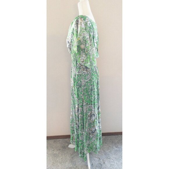 Le Ragazze Green Floral Maxi Dress Made In Italy Silk Blend - Picture 6 of 16